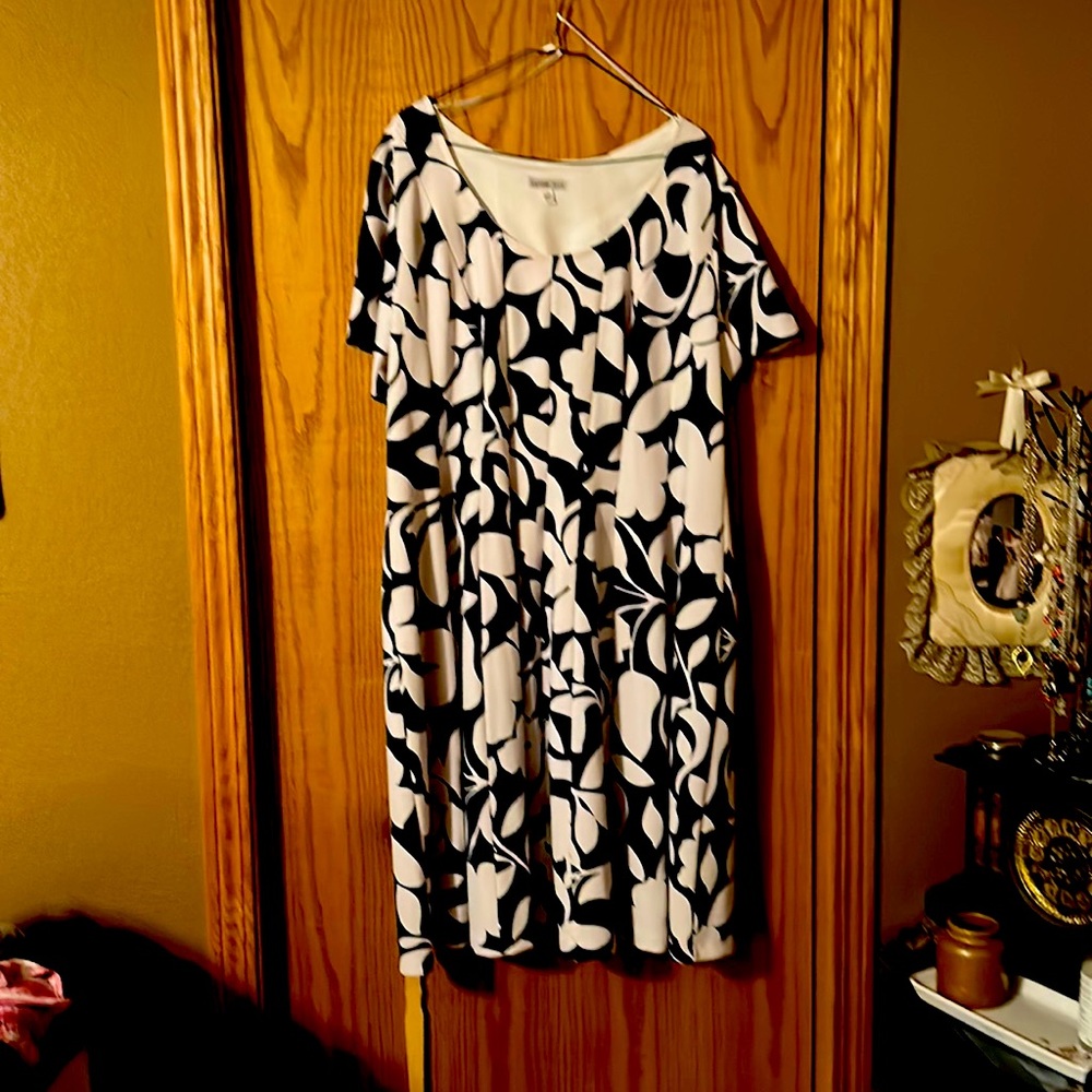 Short sleeved summer dress. Full skirt that gives a nice shape.
